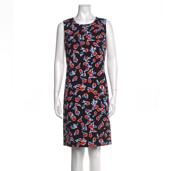 Leggiadro Chic Floral Knee Length Dress - Black and Red. Sleeveless, Back Zip. - Picture 1 of 13